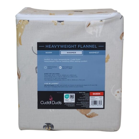 Cuddl Duds Heavyweight Flannel Queen Sheet Set Dog Toss Brushed Cotton Durable - Picture 3 of 9